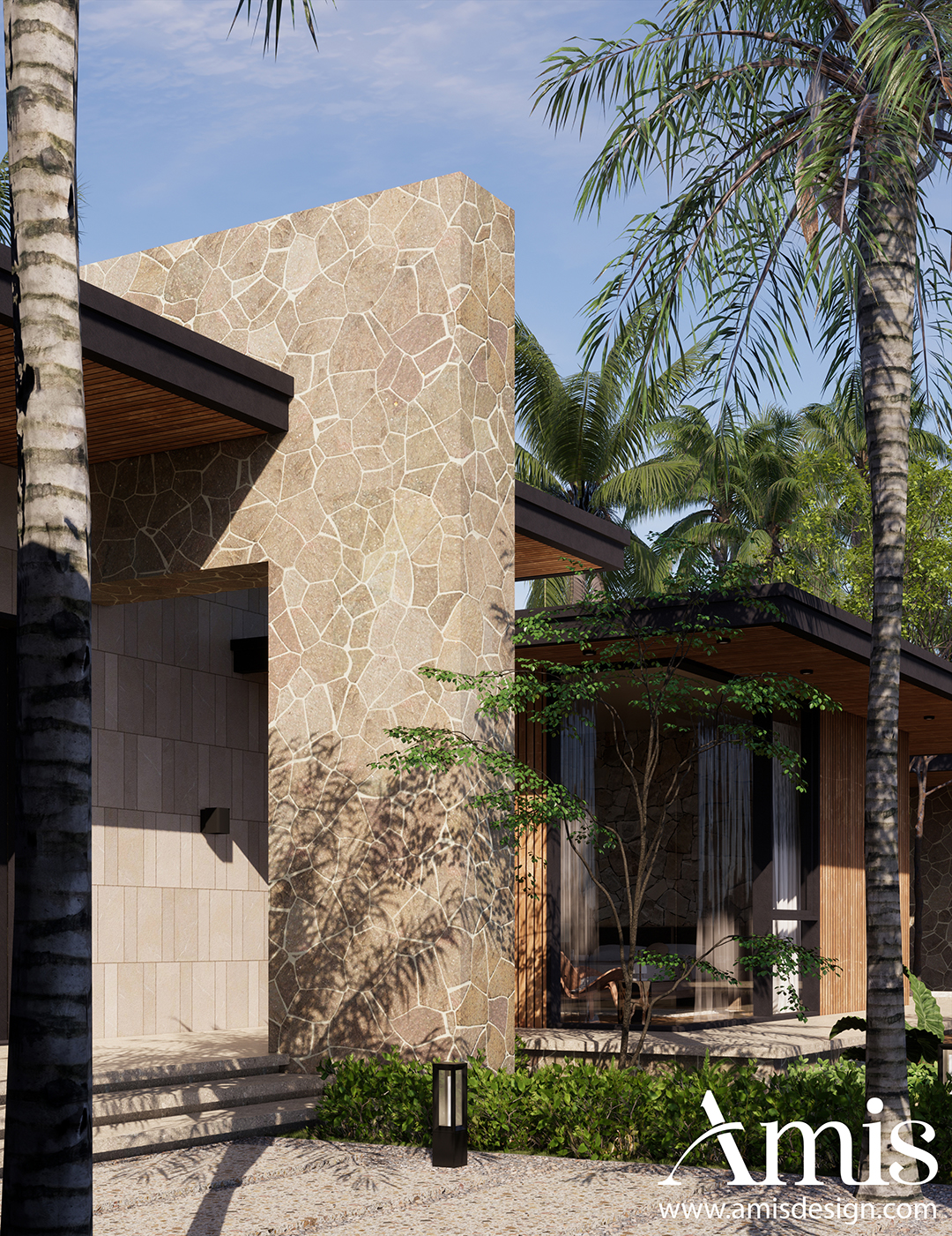 Bức tường được ốp đá tự nhiên | Amis Design