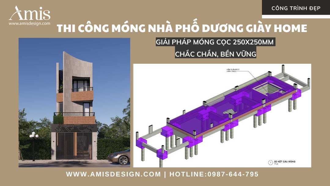 THI CÔNG MÓNG NHÀ PHỐ DƯƠNG GIÀY HOME – GIẢI PHÁP MÓNG CỌC 250X250MM CHẮC CHẮN, BỀN VỮNG